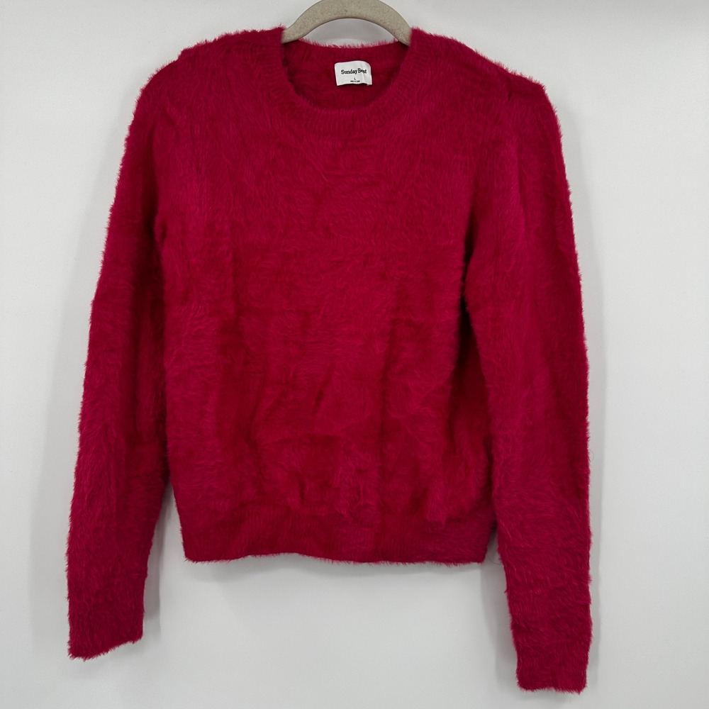 Sunday Best Fuzzy Knit Sweater Raspberry Pink Valentines Day Crew Neck Large‎